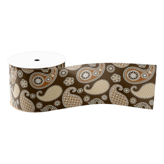 Paisleypatroon, Chocolate Brown en Tan Grosgrain Lint (Spoel)