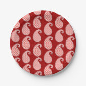 Paisleypatroon, diep rood en wit papieren bordje (Voorkant)