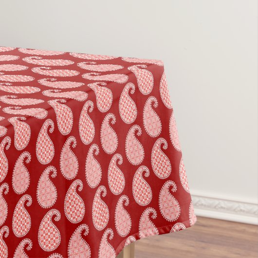 Paisleypatroon, diep rood en wit tafelkleed (Voorbeeld)
