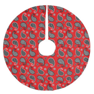 Paisleypatroon, diep rood, zwart en wit kerstboom rok
