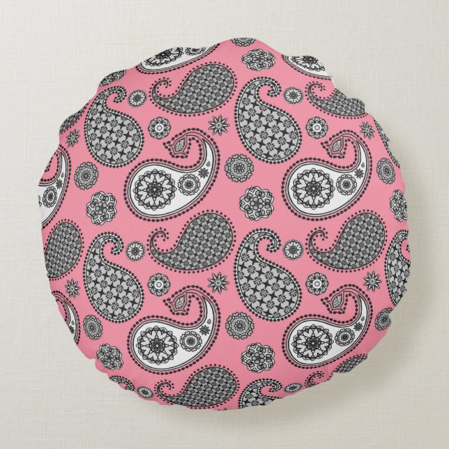 Paisleypatroon, grijstinten rond kussen (Achterkant)
