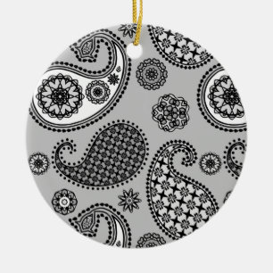Paisleypatroon, grijze, zwarte en witte tinten keramisch ornament