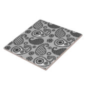 Paisleypatroon, grijze, zwarte en witte tinten tegeltje (Zijkant)