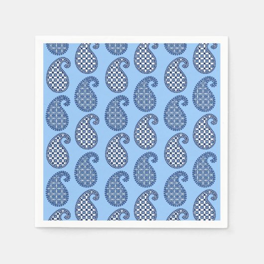 Paisleypatroon, hemelsblauw, marine en wit servetten (Voorkant)