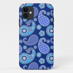 Paisleypatroon, kobaltblauw en wit iPhone 11 hoesje