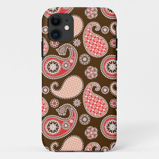 Paisleypatroon, koraal- en chocoladebruin Case-Mate iPhone case (Achterkant)