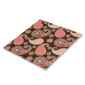 Paisleypatroon, koraal- en chocoladebruin tegeltje (Zijkant)