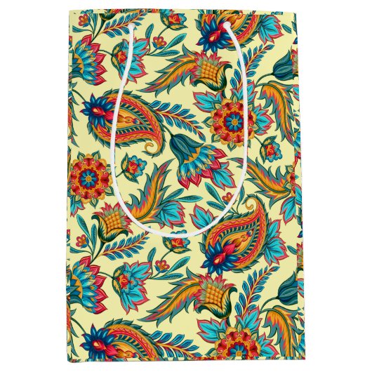  paisleypatroon op gele grote tas medium cadeauzakje (Voorkant)