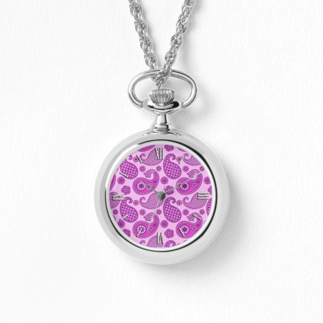 Paisleypatroon, orchidee en amethyst-paars horloge (Voorkant)