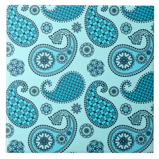 Paisleypatroon, turquoise, aqua en marine tegeltje (Voorkant)