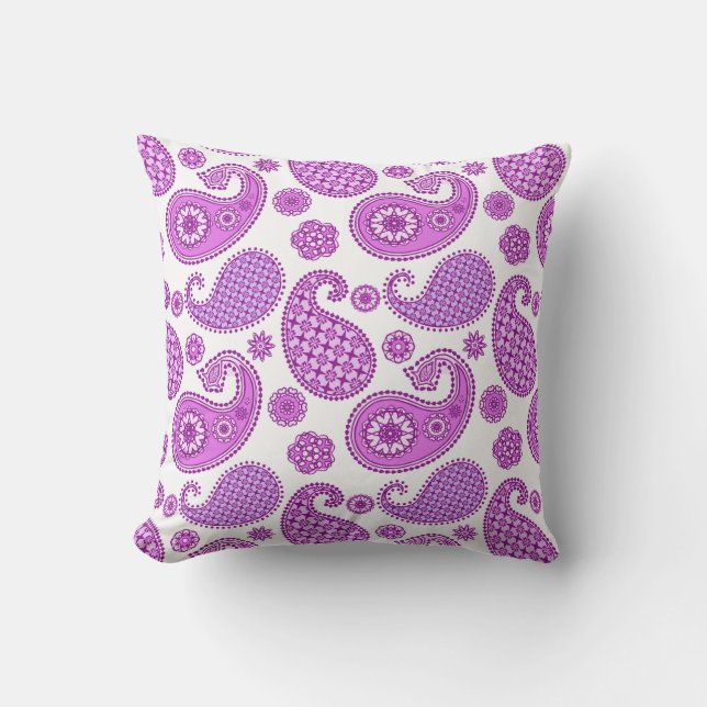 Paisleypatroon, violet, paars en wit buitenkussen (Voorkant)