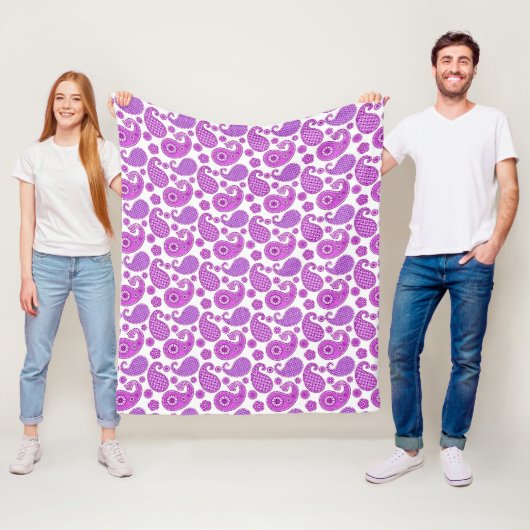 Paisleypatroon, violet, paars en wit fleece deken (In situ)