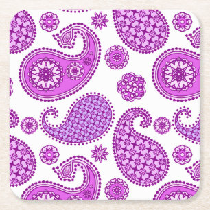 Paisleypatroon, violet, paars en wit kartonnen onderzetters