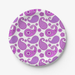 Paisleypatroon, violet, paars en wit papieren bordje