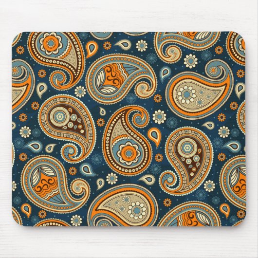 Paisleypatroonblauw blauwgroen oranje elegant muismat (Voorkant)