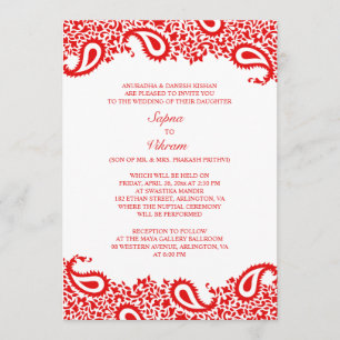 Paisleys Elegant Indian Wedding Flat Invitation Kaart