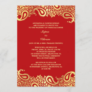 Paisleys Elegant Indian Wedding Flat Invitation Kaart