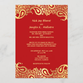 Paisleys Elegant Indian Wedding Flat Invitation Kaart