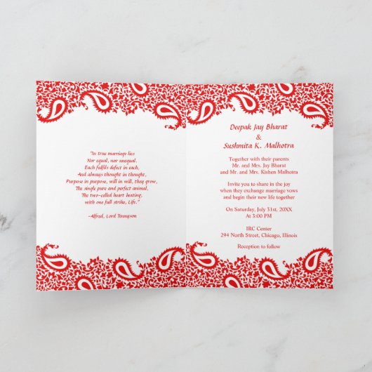 Paisleys Elegante Indiase bruiloft gevouwen uitnod (Binnen)