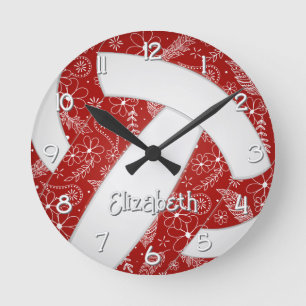 Paisleys Flowers Doodle Red Boho Volleybal Ronde Klok