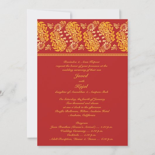 Paisleys Indian Wedding Flat Invitation Kaart (Achterkant)
