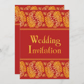 Paisleys Indian Wedding Flat Invitation Kaart (Voorkant / Achterkant)