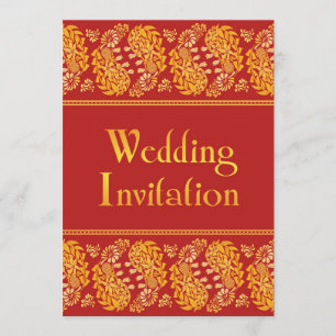 Paisleys Indian Wedding Flat Invitation Kaart
