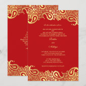 Paisleys Red Wedding Flat Uitnodiging (Voorkant / Achterkant)