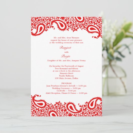 Paisleys Wedding with Programs Flat Invitation Kaart (Staand voorkant)