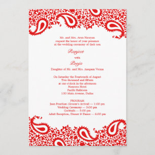 Paisleys Wedding with Programs Flat Invitation Kaart