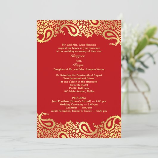 Paisleys Wedding with Programs Flat Invitation Programmakaart (Staand voorkant)