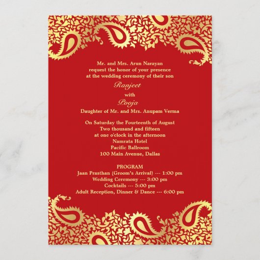 Paisleys Wedding with Programs Flat Invitation Programmakaart (Voorkant)