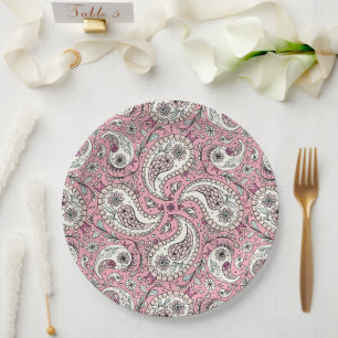 Paisleyvogels in het roze van baby papieren bordje