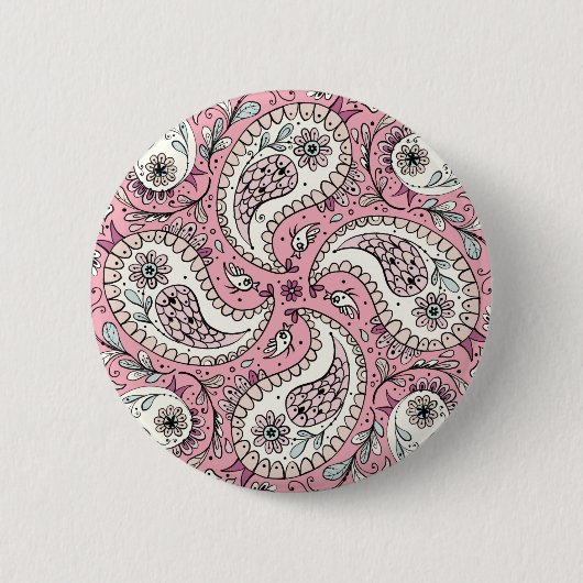 Paisleyvogels in het roze van baby ronde button 5,7 cm (Voorkant)
