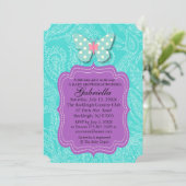 Paisly Blue met Butterfly Baby shower Invitation Kaart (Staand voorkant)