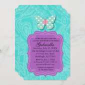 Paisly Blue met Butterfly Baby shower Invitation Kaart (Voorkant / Achterkant)