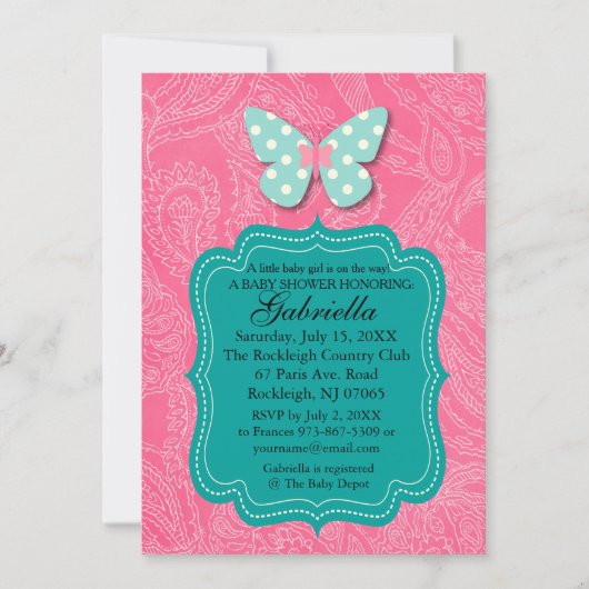 Paisly Pink met uitnodiging voor Butterfly Baby sh (Voorkant)