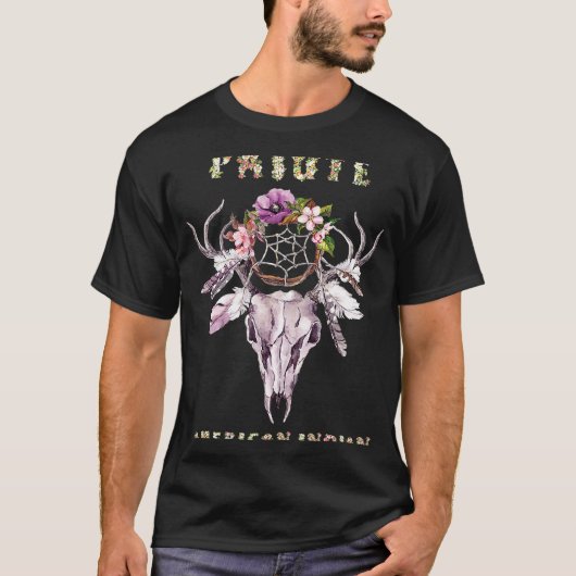 Paiute American Indian Tribe BOHO Floral Skull Ret T-shirt (Voorkant)