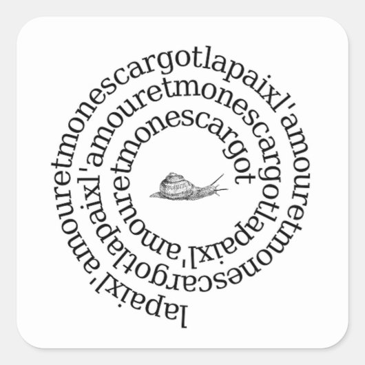 Paix, l'amour et mon escargot vierkante sticker (Voorkant)