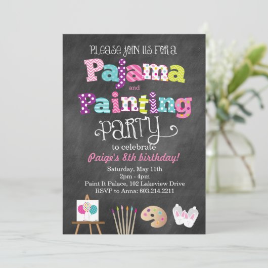 Pajama en het Schilderen van de Stijl Uitnodiging (Staand voorkant)