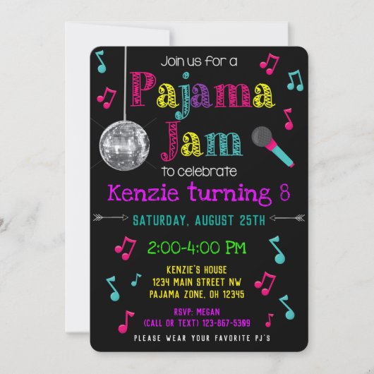 Pajama Jam Party Invite - PJ Dance Party Invite Kaart (Voorkant)