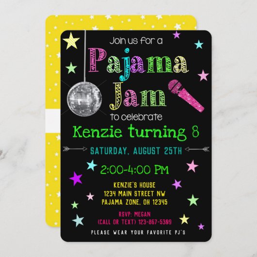 Pajama Jam Party Invite - PJ Dance Party Invite Kaart (Voorkant / Achterkant)