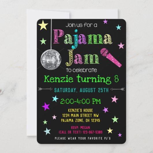 Pajama Jam Party Invite - PJ Dance Party Invite Kaart (Voorkant)