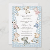 Pajama Party Animal Theme Blue Baby Shower  Kaart (Voorkant)