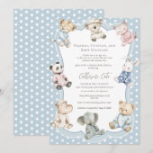 Pajama Party Animal Theme Blue Baby Shower  Kaart (Voorkant / Achterkant)