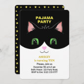 Pajama Party & Cute Tuxedo Cat Uitnodiging (Voorkant / Achterkant)