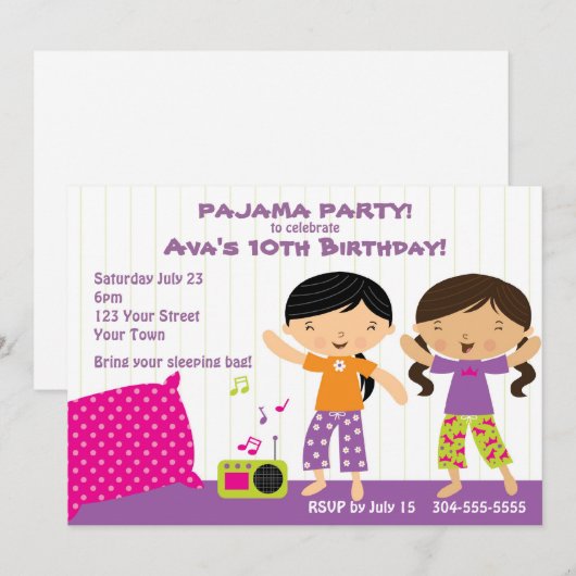 Pajama Party for Girls Kaart (Voorkant / Achterkant)