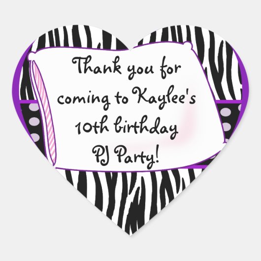 Pajama Party Heart Paarse Sticker (Voorkant)