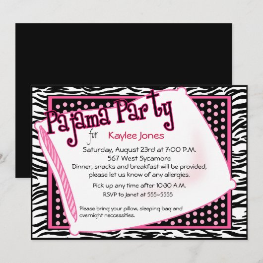 Pajama Party in Black en Roze Stippen Kaart (Voorkant / Achterkant)