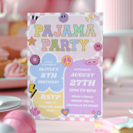 Pajama Party Preppy Varsity Patch Verjaardagsfeest Kaart